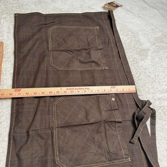 Chef Works Half Bistro Apron Olympia Reversible Plaid NEW Brown Blue Pockets - Picture 5 of 6